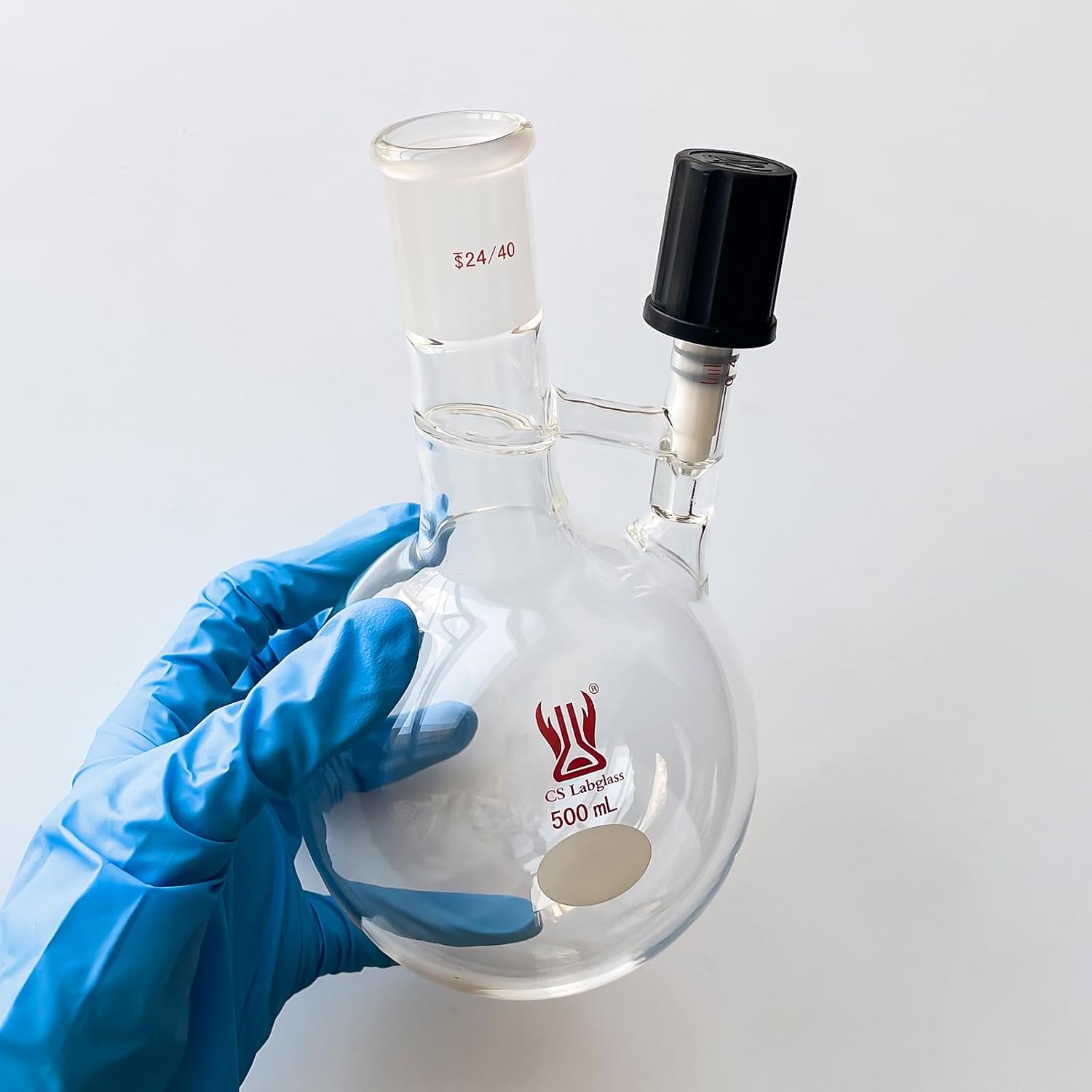 500ml Glass Schlenk Flask with 0-4mm High Vacuum Valve and 24/40 Joint, Borosilicate Glass Reaction Storage Flask, Lab Glassware