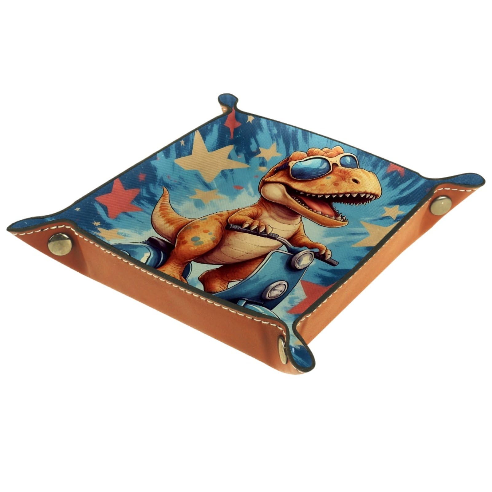 VAPOKF Cute Dinosaur Dice Trays Quadrilateral Dice Folding Tray Microfiber Leather Holder for Table Games RPG DND, 20.5 × 20.5 cm