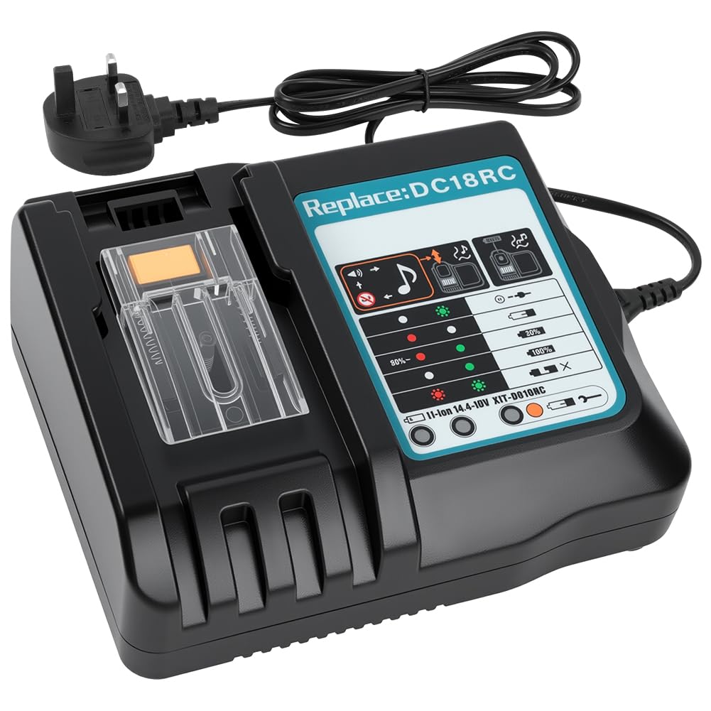 Flintronic Szybka ładowarka kompatybilna z Makita 14,4 V/18 V litowa, z wielokrotną ochroną, zamiennik akumulatora litowego BL1830, BL1840, BL1850, BL1860, BL1815, BL1415, DC18RD, DC18RA, DC18SF