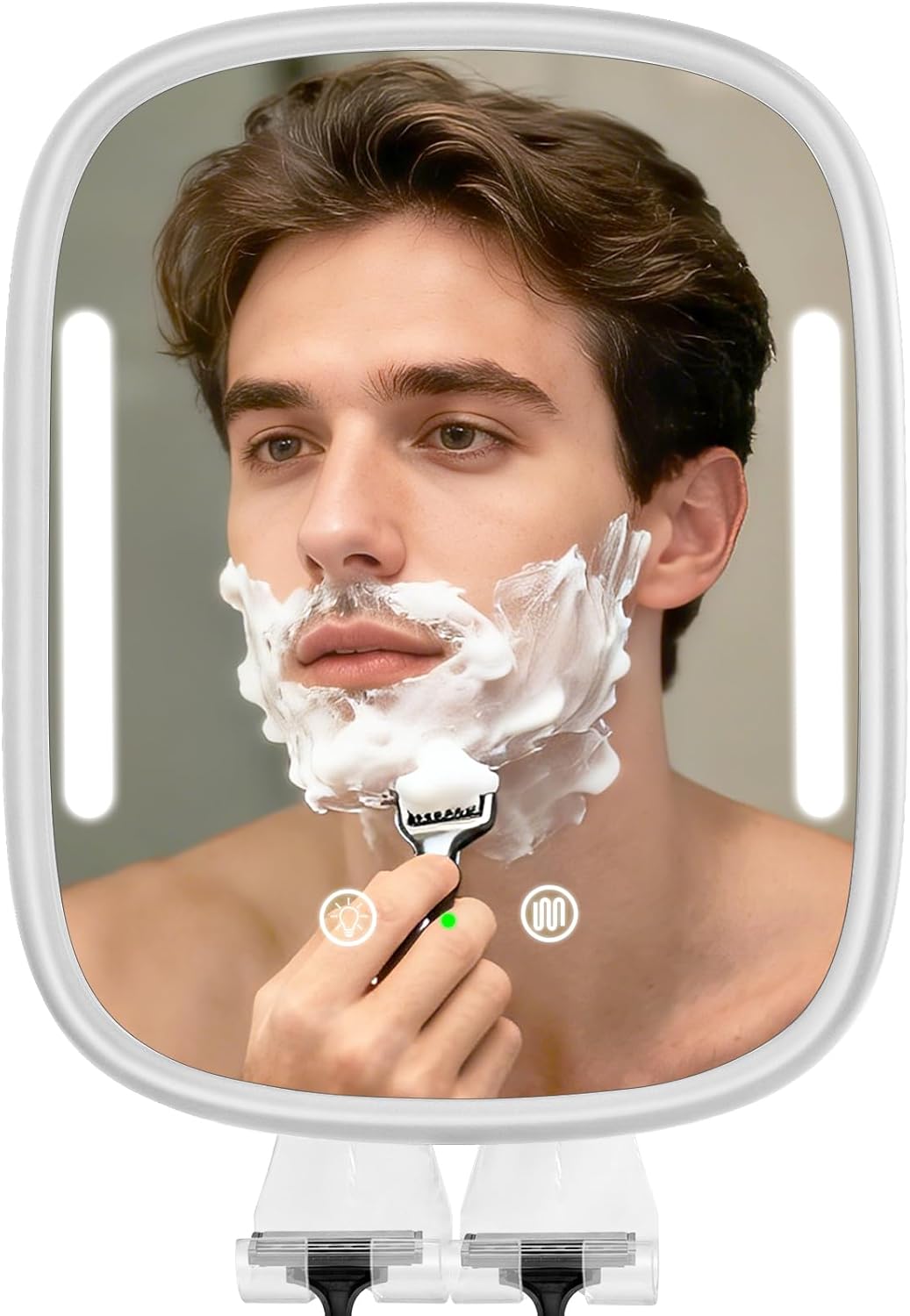 Showvigor Heated Shower Mirror Fogless for Shaving with Light, Rechargeable Battery, Detachable Adhesive Hook & Razor Holder, NO-Drilling Waterproof Anti-Fog Mirror, Gift for Men(White)