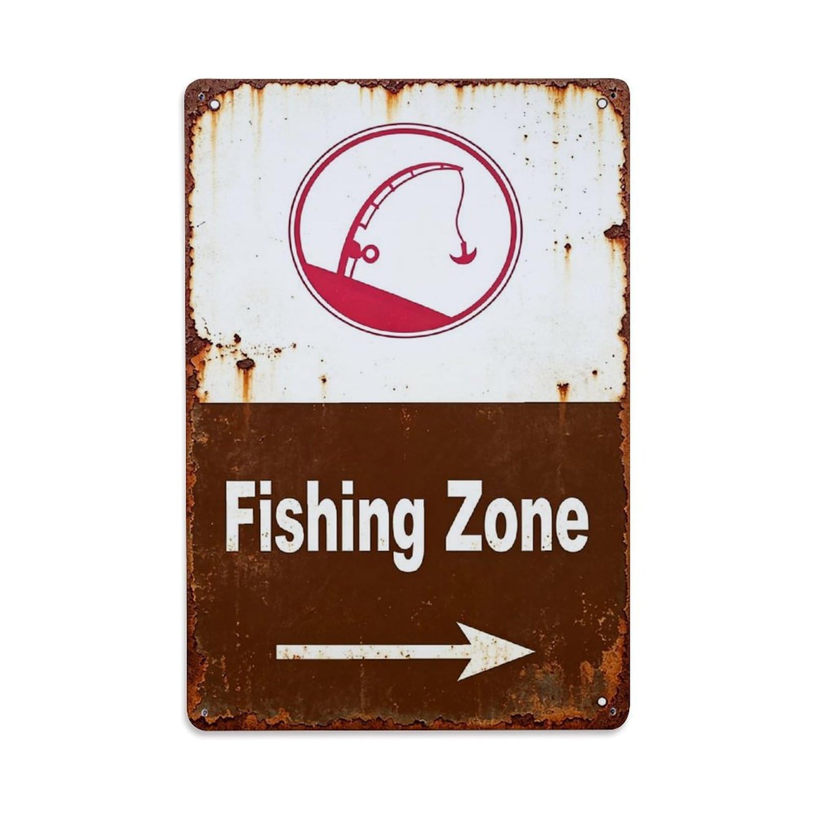 Jdfenggu Vintage Fishing Zone Sign With Arrow Retro Metal Tin Sign, Decor Art Poster For Bar, Home, Man Cave, Kitchen, Laundry Room Gift 8X12inch