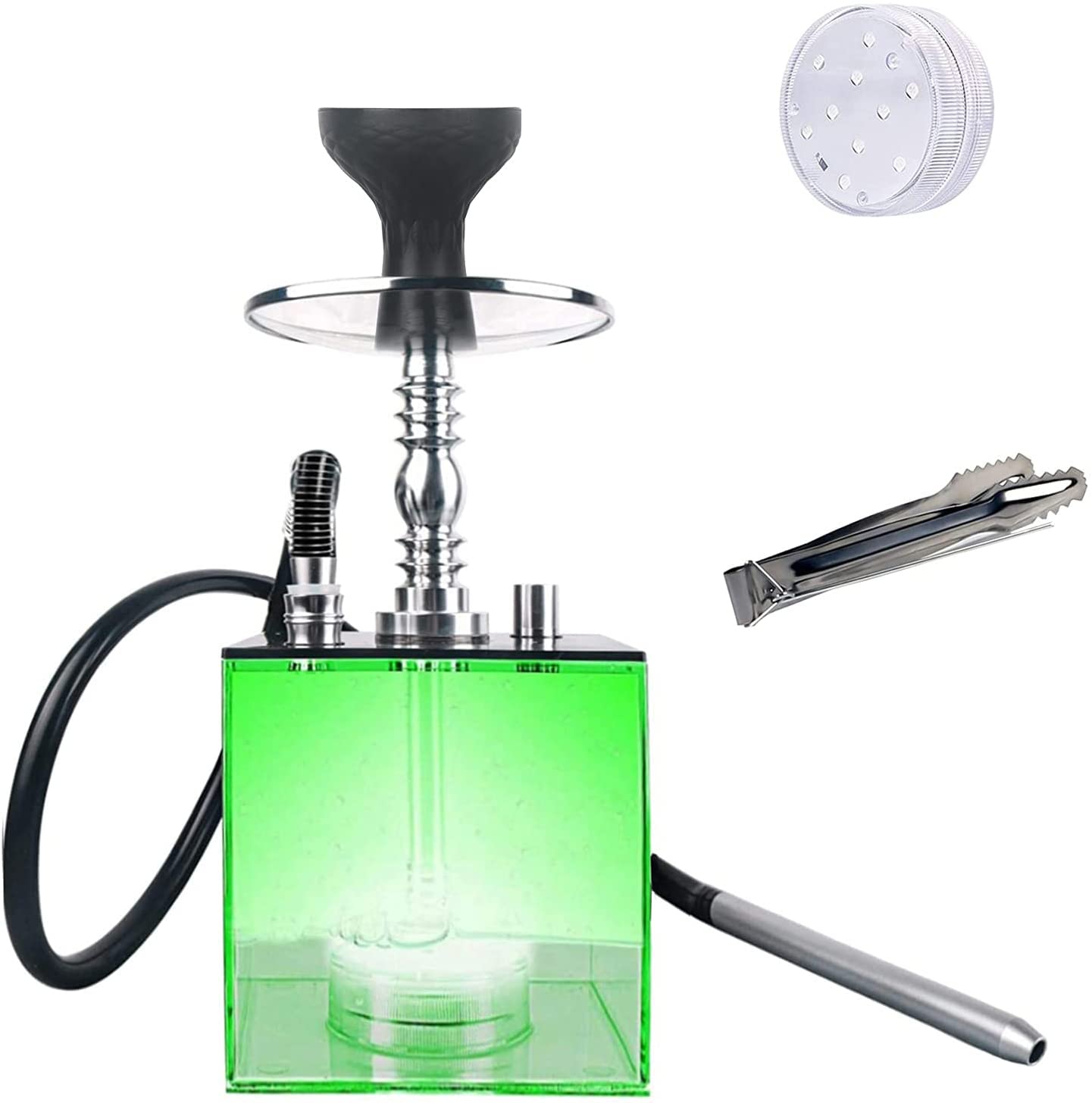Acrylic Hookah Set 1 Hose Hookah Complete Set with Hookah Accessories, Mouth Tips+Silicone Bowl+Hookah Hose+Led Light…