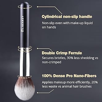 BEAKEY Diversity Makeup Brushes 12 Pcs Makeup Kit, Premium Synthetic Kabuki Foundation Face Powder Concealer Eyeshadow Blush Set, with 2 Pcs Blender Sponges (Black/Silver)