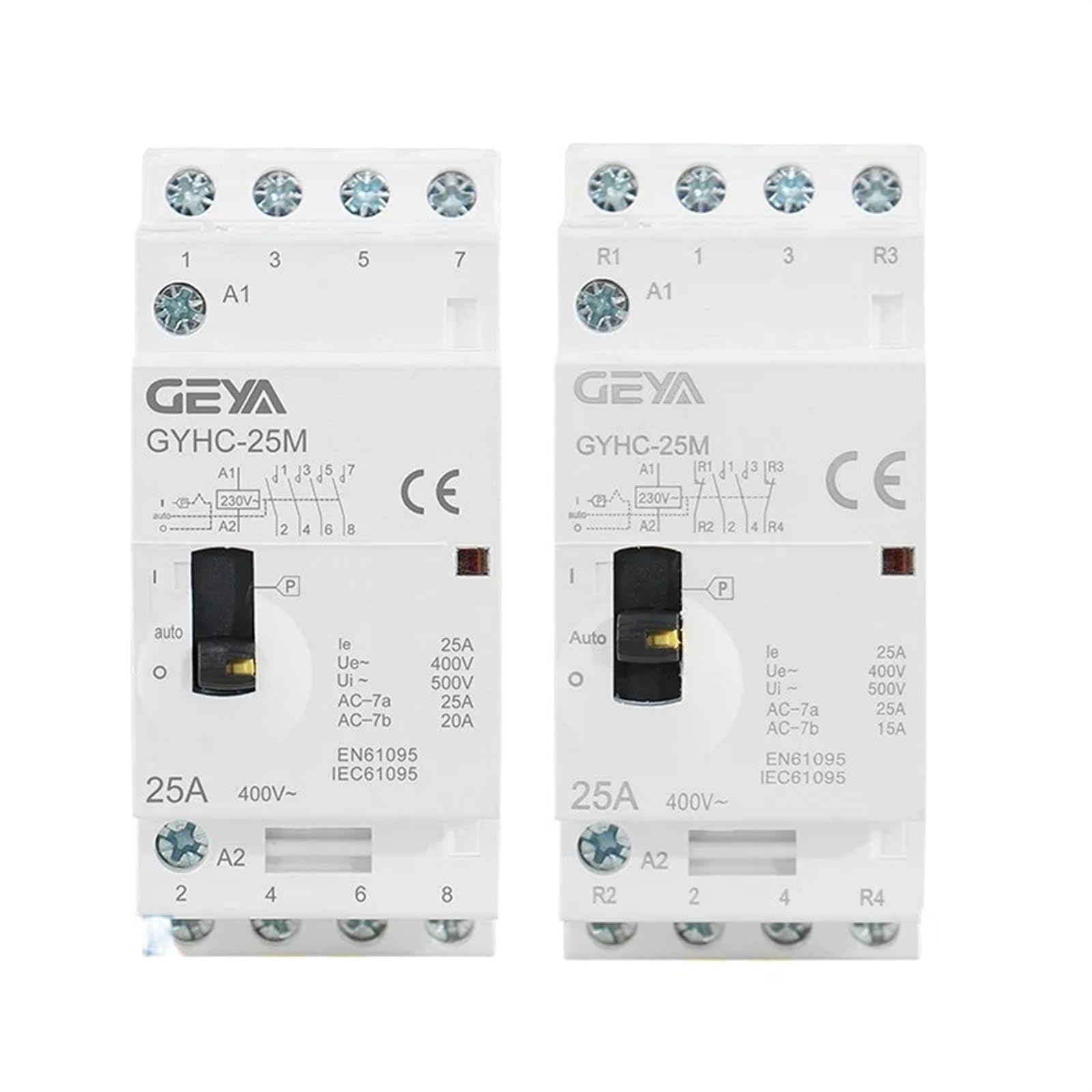 HUUOQIWY GYHC 4P 25A 4NO or 2NO2NC 220V/230V 50/60HZ Din Rail Household AC Modular Contactor Manual Type(4p 25a 2no2nc 220v)
