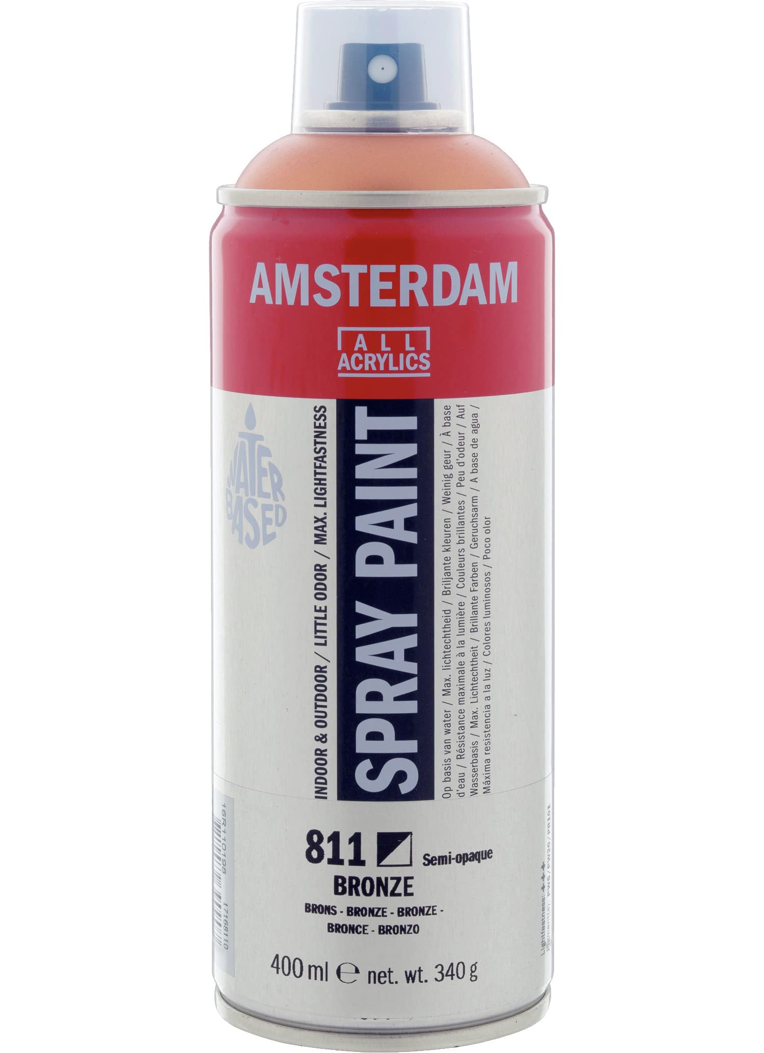 Amsterdam Bronze Spray Paint - 400 Ml 811 - Semi-Opaque Color - High Lightfastness - Water-Based Formula - Low Odor - Solvent-Free - Suitable For Various Surfaces - European Craftsmanship