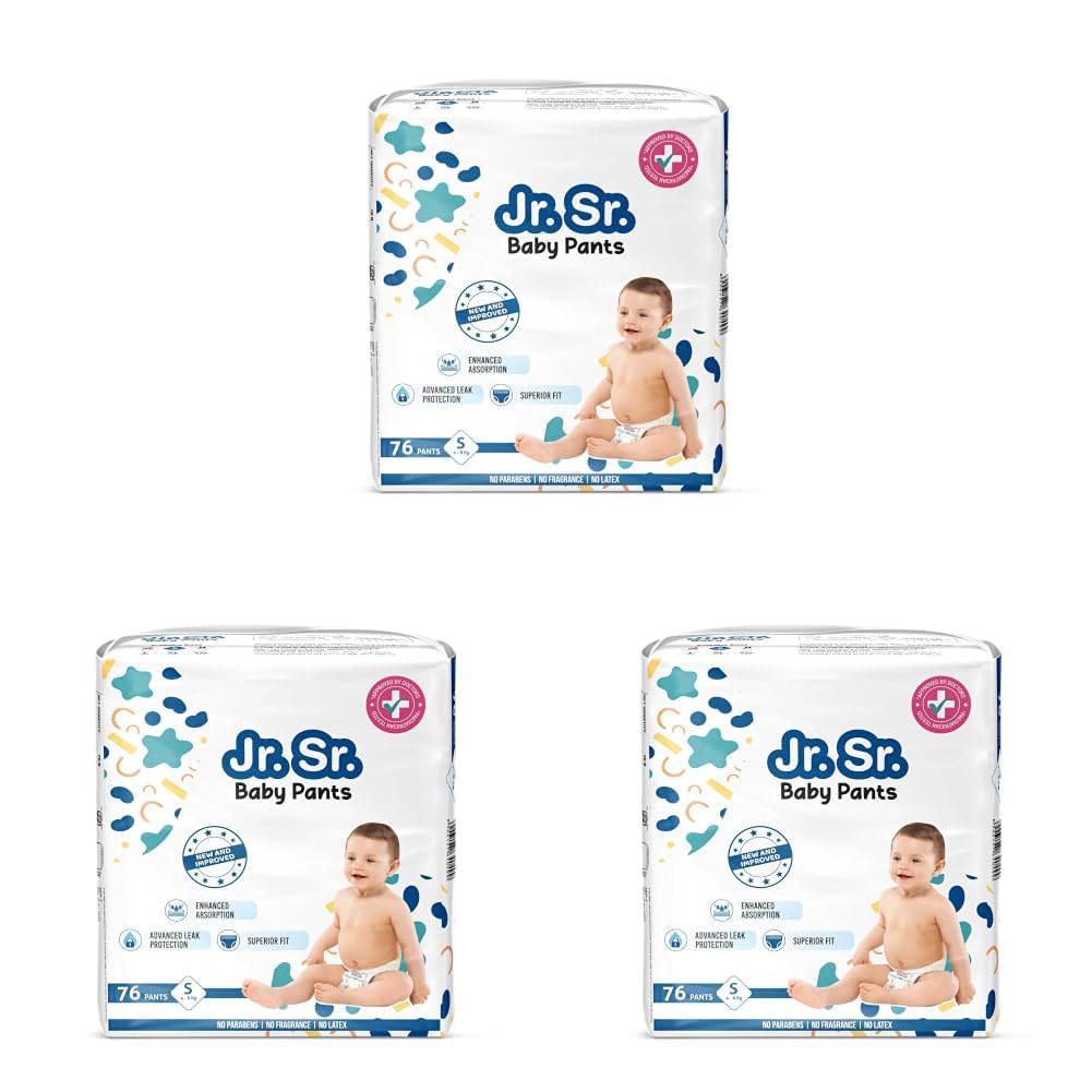 Jr. Sr. Baby Diaper Pants | Small (S) Size (4-8 kg), 76 Count | Pack of 3 | Upto 12 hr Absorption with Advanced Leak Protection | Safe For Babies Skin | Soft, Secure & Comfy-image-20