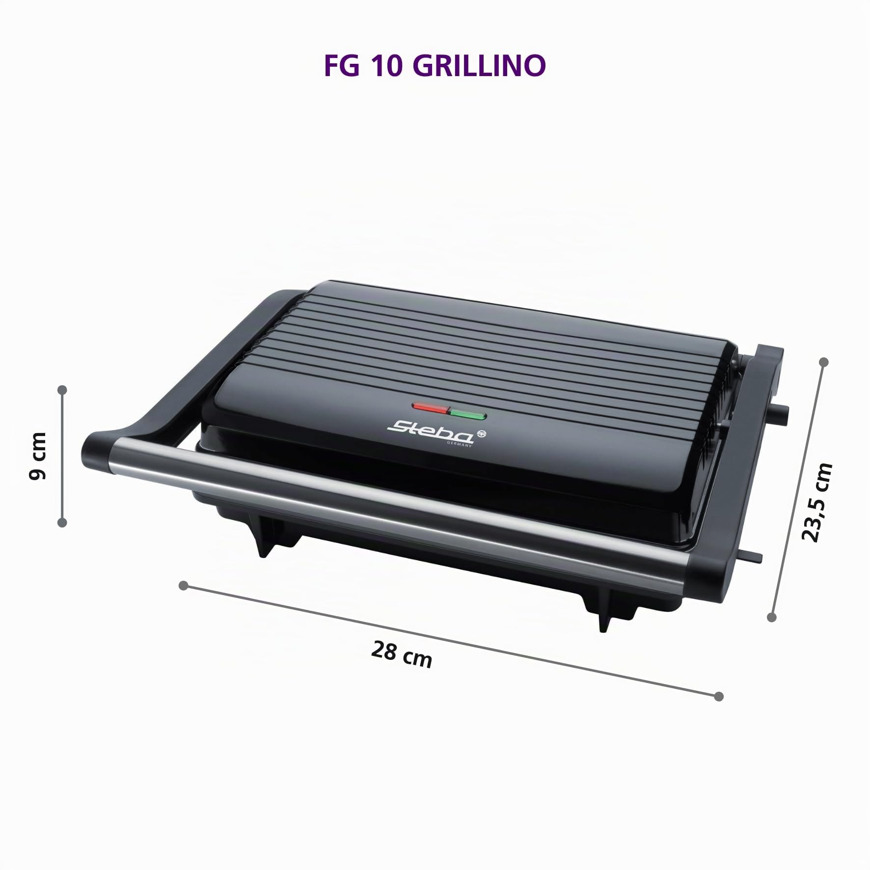 Steba Barbacoa de contacto FG 10 GRILLINO y parrilla Panini | plegable 180° como parrilla de mesa | Placas de cerámica sin PFAS 23 x 14,5 cm | 1000 W | Parrilla baja en grasa con bandeja recogedora |