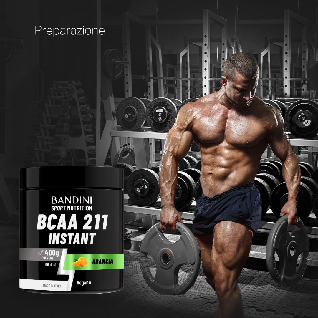Bandini® AMINOACIDI RAMIFICATI BCAA 2 1 1 400 g Gusto ARANCIA, BCAA Polvere con Leucina Valina Isoleucina, Integratore per Palestra, Sport, Allenamento, Pre Intra Post Workout, Recupero Muscolare