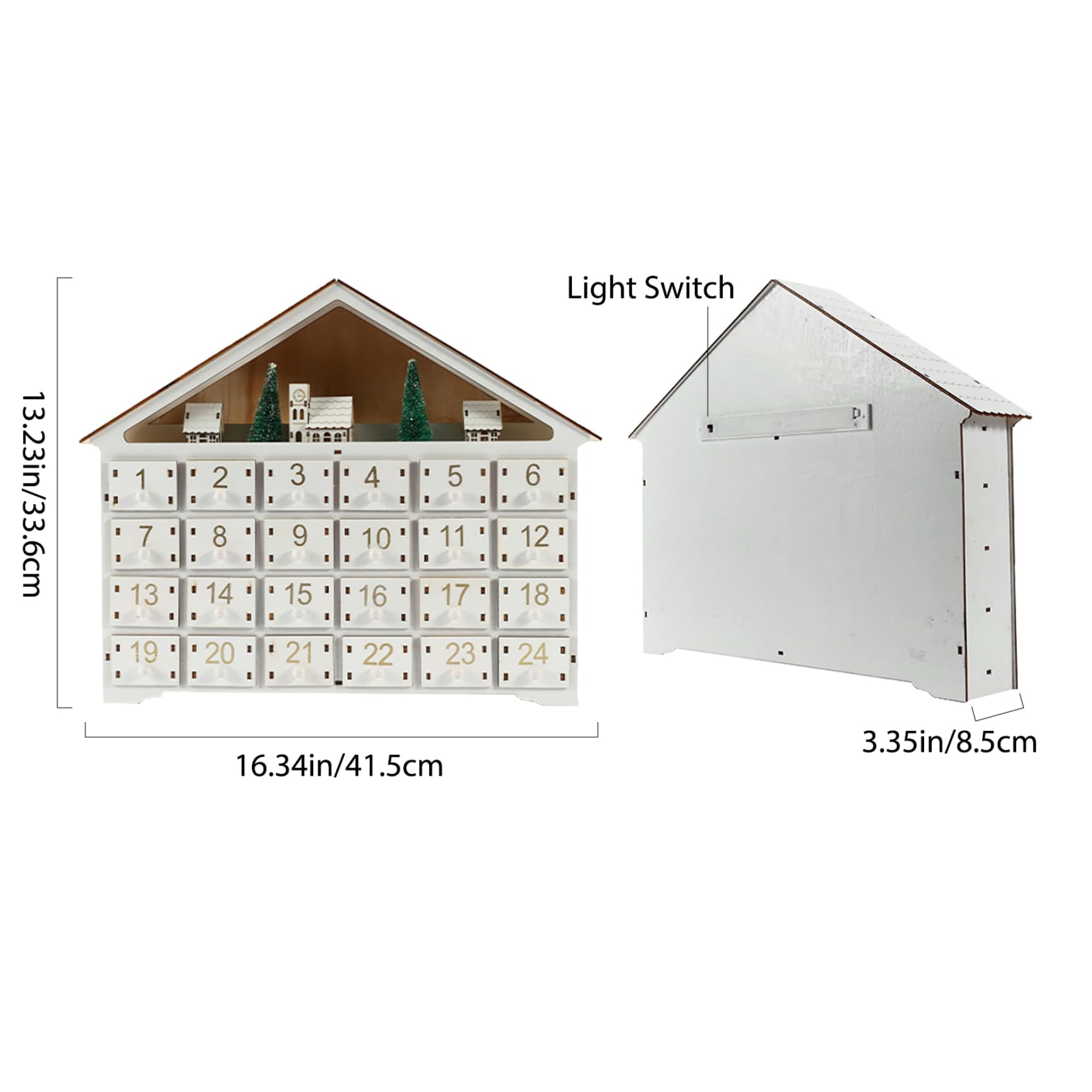 Calendario de Adviento de madera con 24 cajones y luces LED - Calendario de cuenta regresiva de Navidad vacío y reutilizable para llenar usted mismo (sin batería) - Adviento de bricolaje