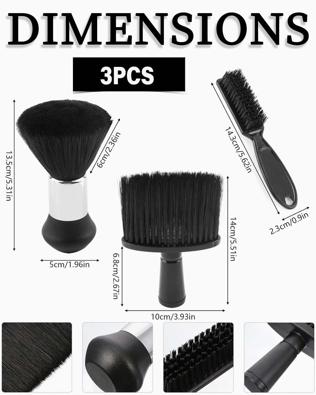 Set da 3 pezzi Barbiere Collo Spazzola - Nero, Pennello da Parrucchiere per Salone