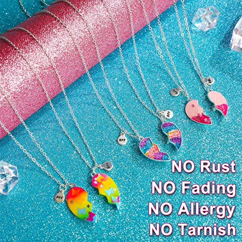 Highergo 6 Pieces Best Friend Necklaces BFF Matching Heart Unicorn Dolphin Pendant Friendship Necklaces for 2 Girls Best Friend Jewelry for Kids Sister Cute Gifts Magnetic3