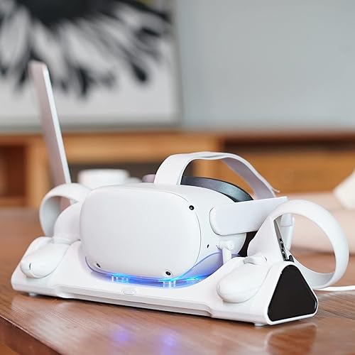 Miniatura 6 de ZYBER Base de carga para Meta Quest 2 soporte de carga de realidad virtual para cargar Oculus Quest 2 correa Elite con batería estación de carga con