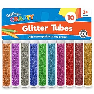 SOL 10pk Kids Glitter Tubes in 10 Assorted Vibrant Colours - Fine Glitter for Arts and Crafts, Slime, Card Making, Nail Art, and Decorations - Easy-Pour Shaker Pots for Kids and Adults