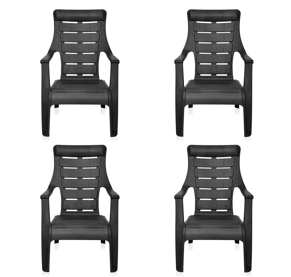 nilkamal sunday plastic mid back with arm chair|chairs for home|dining room|bedroom|kitchen|living room|office-outdoor-garden|dust free|100% polypropylene stackable chairs|set of 4,black