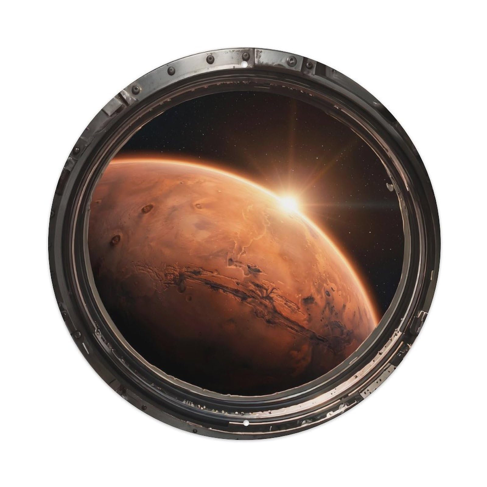 Metal Tin Sign Red Planet Atmosphere from Space Station Porthole