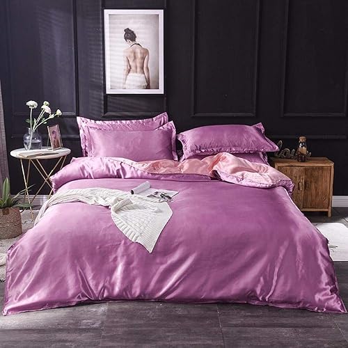 Juegos de edredón Doble, Tencel cama individual satén color puro nudo dormir verano cuatro piezas 1.8 cama funda nórdica seda satén seda seda judía