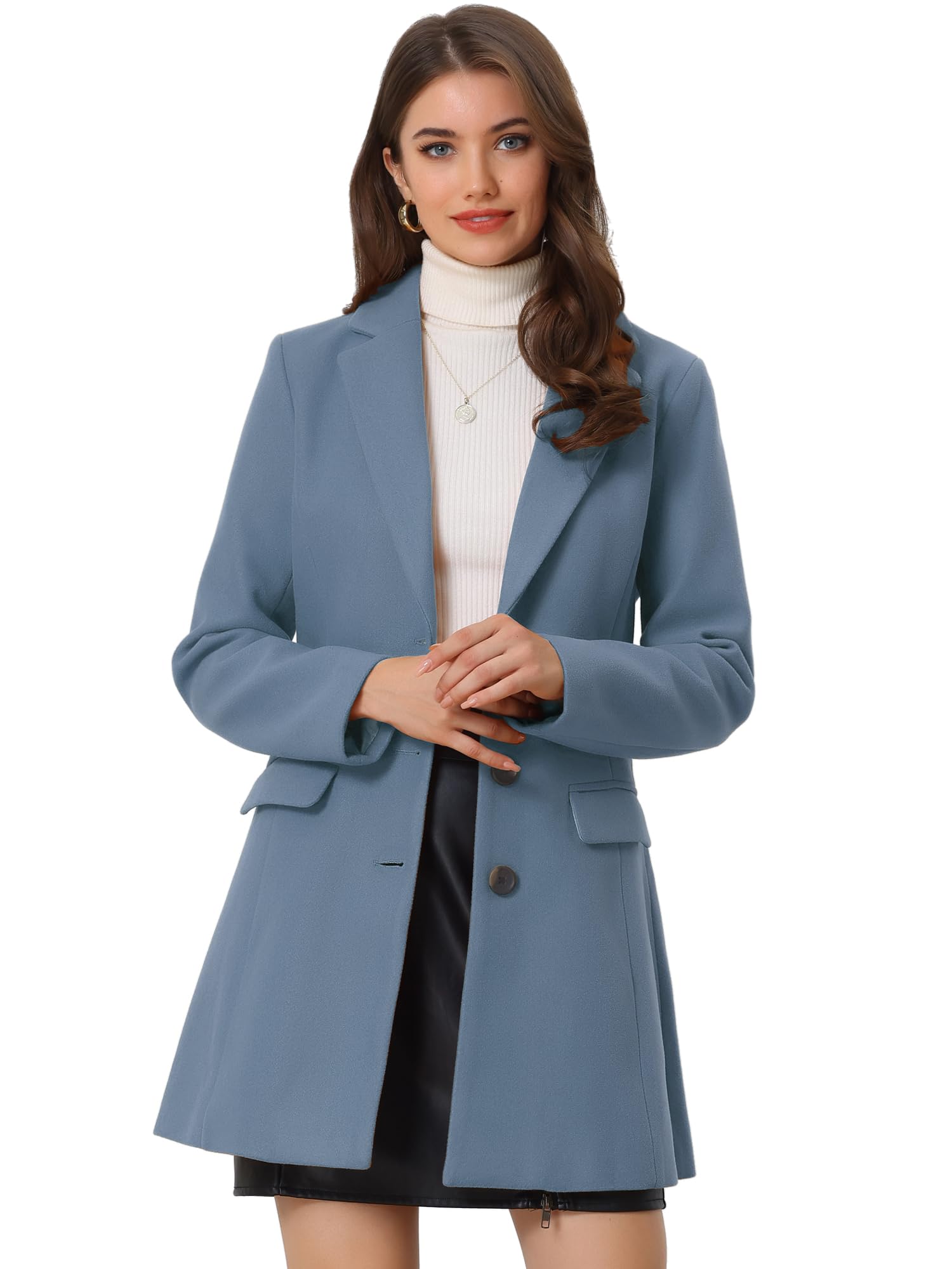 Allegra K Women's Winter Coats 2025 Single Breasted Long Trench Coat Jackets, Light Dusty Blue, S