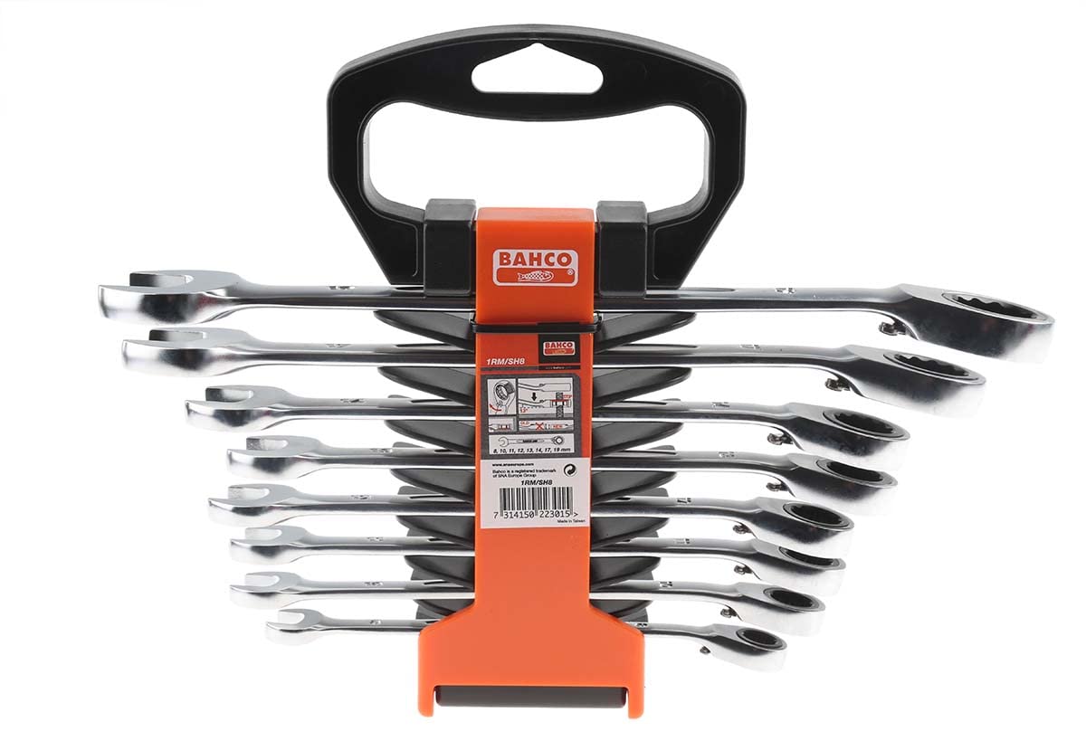 Bahco 1Rm/Sh8 Ratchet Combination Wrench, Multi-Colour, Set 8 Pieces 7314150223015