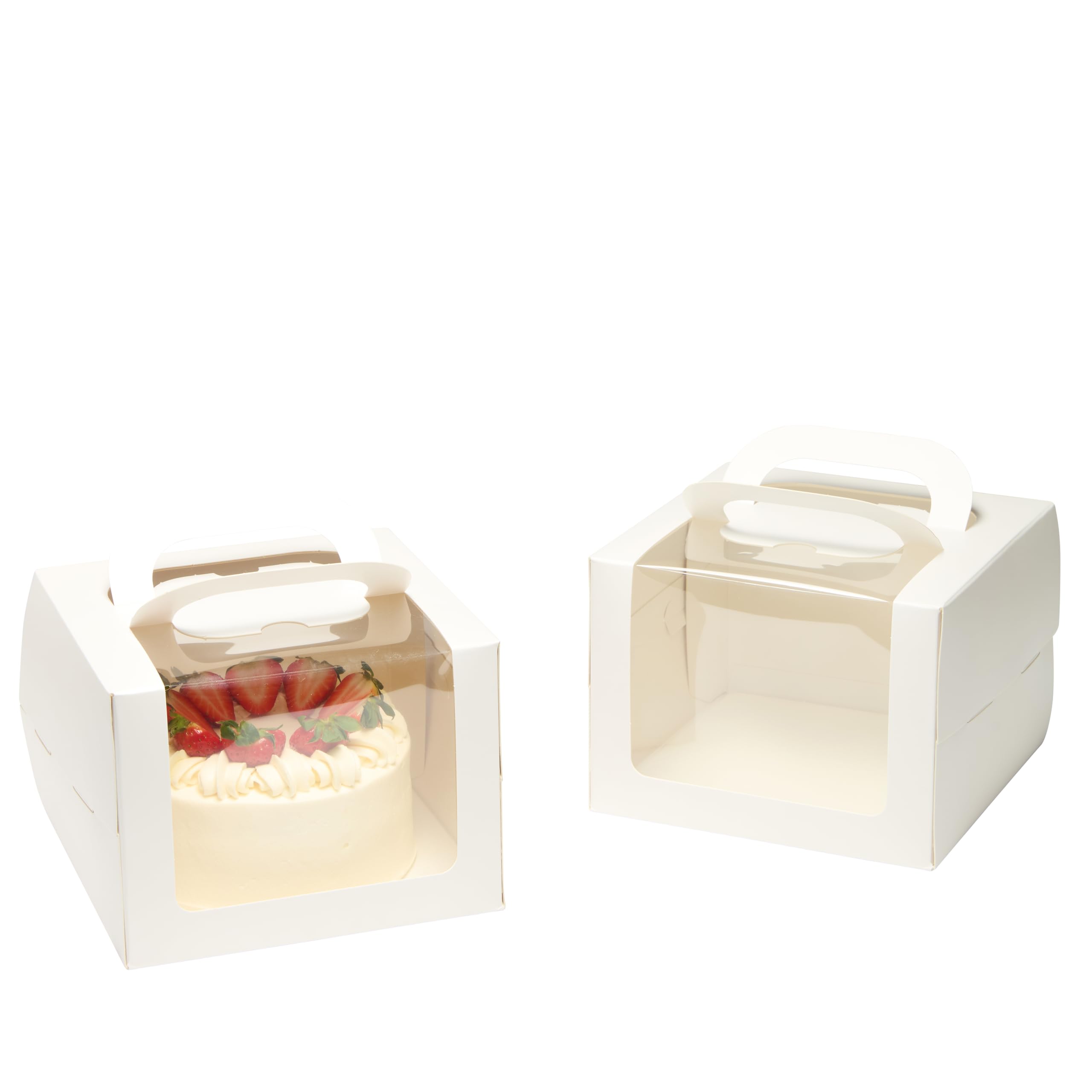 London Coffee Cups White Cardboard Cake Box with Clear Window, Handle and Thick Formboard Cake Base (5, 8 inch (26cm x 26cm x 15.5))