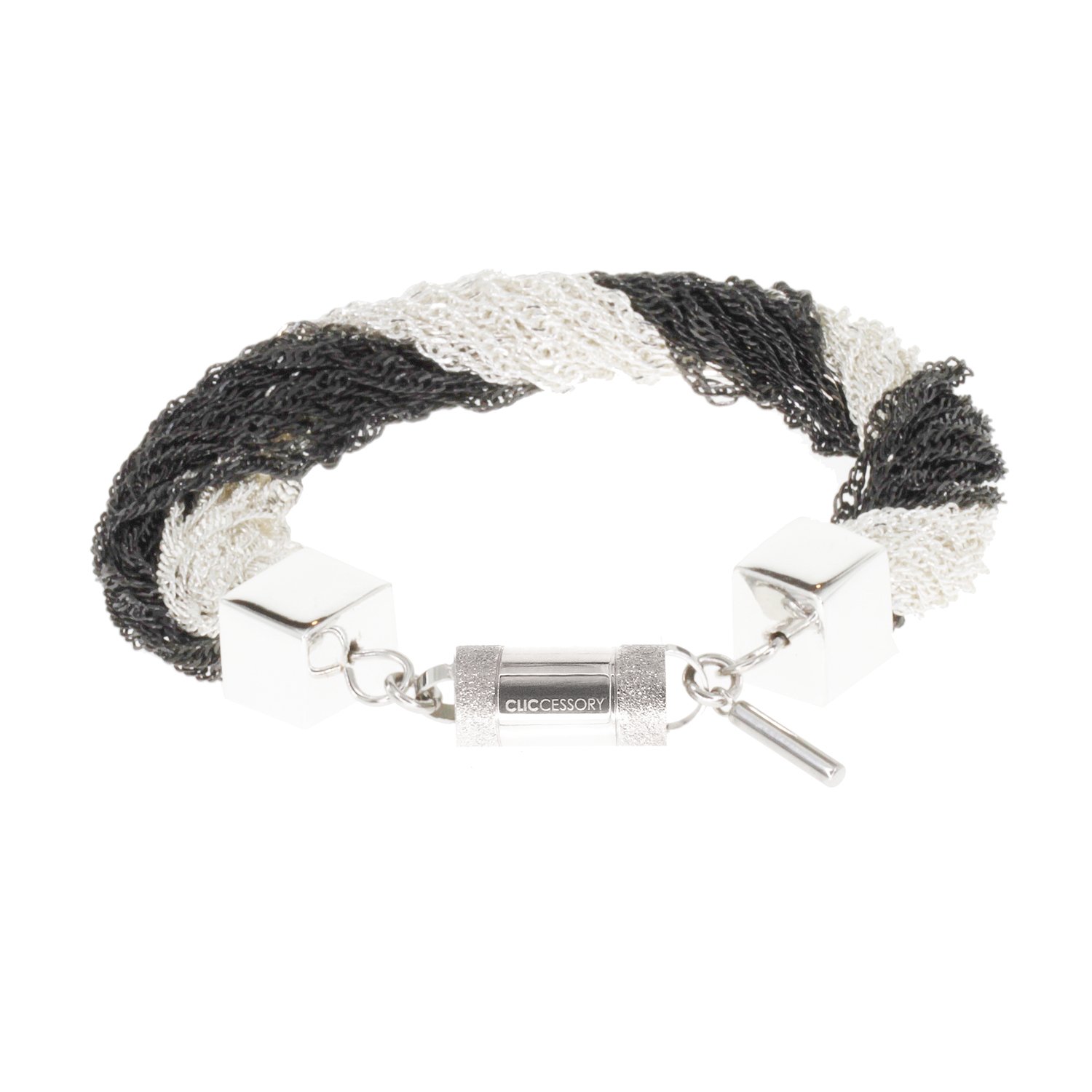 Bracelet Argent et couleur gunmetal de dame, fermeture magnétique sûre, cadeau gratuite. clicce ssory Chain Black & White 20 cm par le système clic sont les bracelets à colliers