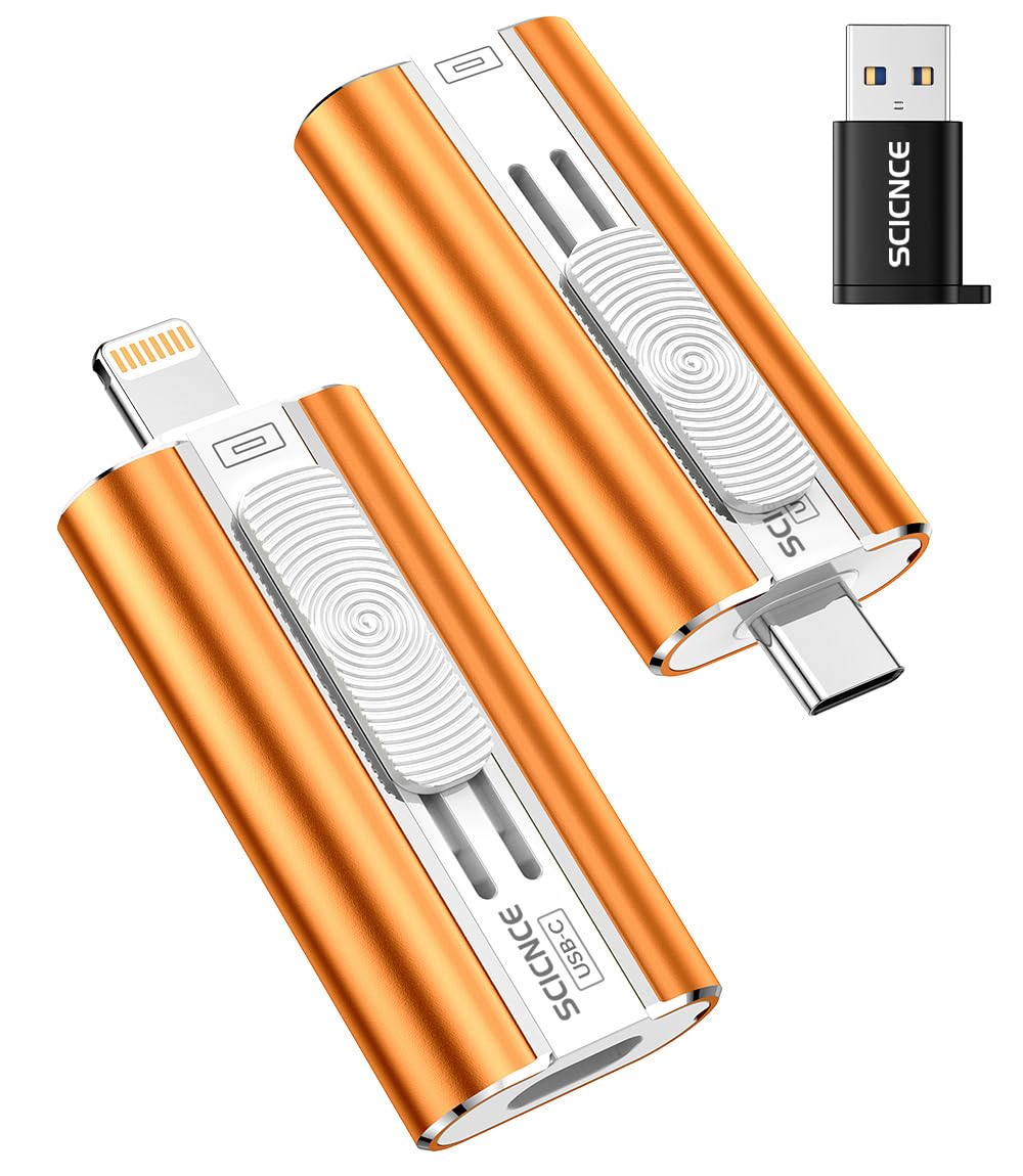 SCICNCE 256GB Flash Drive Intended for Phone, USB External Memory Stick Storage Backup for Photos Videos, Plug and Play No APP Required, Compatible with iPhone iPad Android and Computers (Orange) 256GB Orange