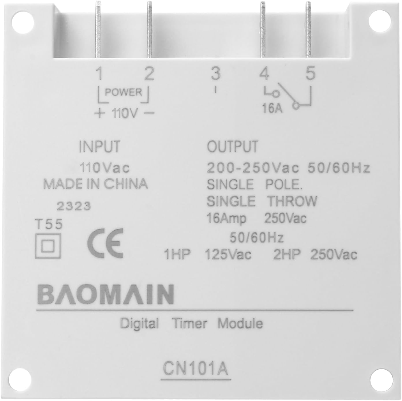 Baomain Time Switch Relay,Digital LCD Programmable Timer,110V AC Input,200-250V 16A Output,28 Programs Daily/Weekly Schedule,CN101A for Lighting and Equipment Control (Pack of 4)