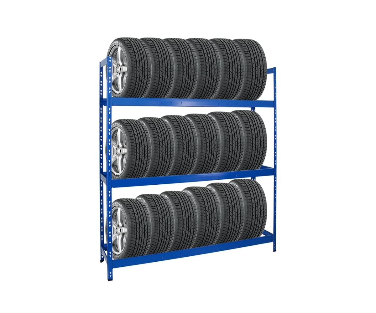 PROREGAL Étagère à pneus Tiger XL | HxLxP 200x180x45cm | Charge Max. 300kg | Jusqu'à 21 pneus | Bleu | Porte-Pneu, Rack à pneus, rayonnage, Stockage, Rangement, Support, Atelier, Garage