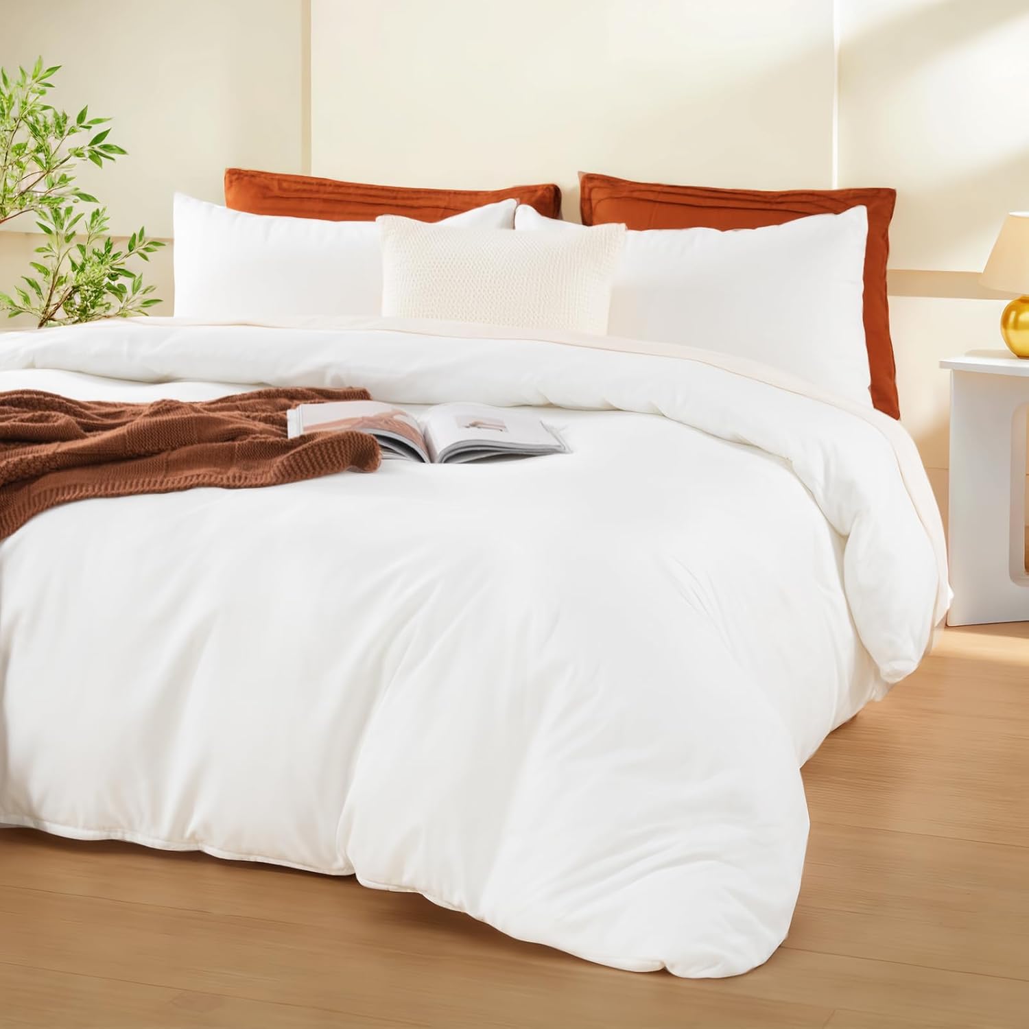 NEXHOME PRO Duvet Cover Queen,White 3 Pieces Boho Tufted Duvet Cover Set, Soft and Lightweight 100% Washed Microfiber Comforter Cover Set for All Season(White Queen, 90 x 90)-No Comforter