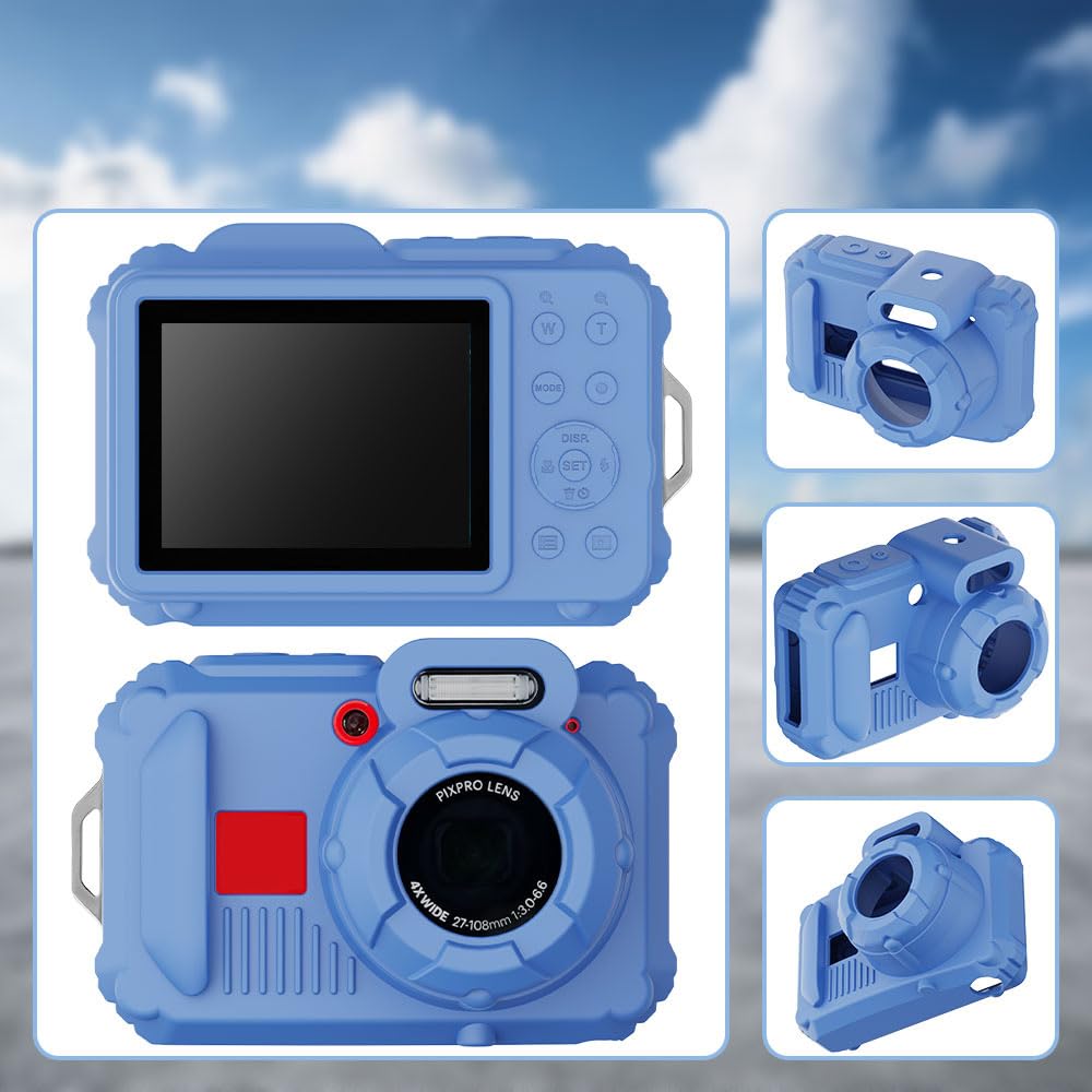 Custodia in silicone per fotocamera digitale pixpro wpz2 con protezione dello schermo 2PCS e cordino - blu