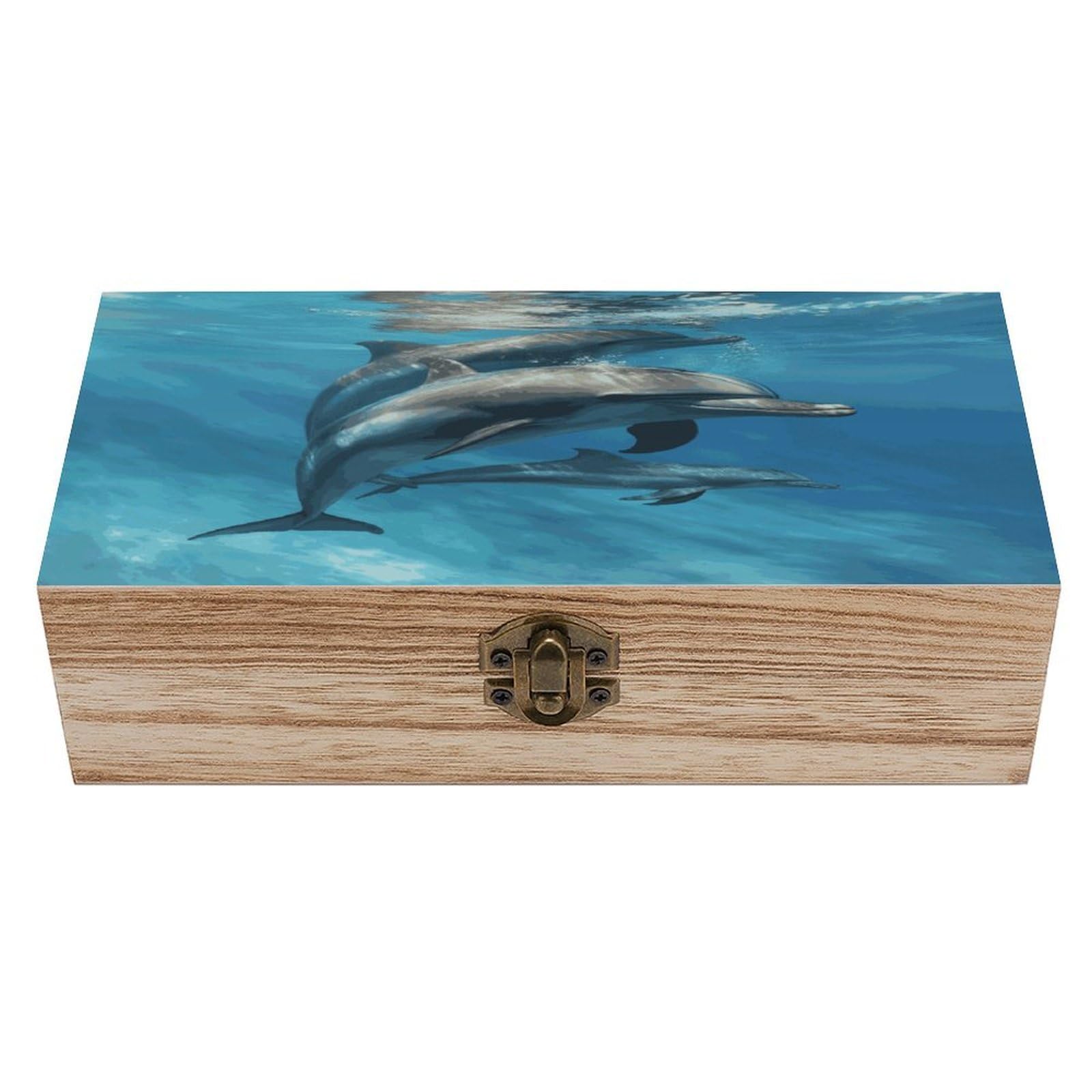 MUSM Dolphins Art Wooden Storage Box Vintage Wood Box with Lid Exquisite Crafts DIY Wood Gift Boxes Fashion Jewelry Boxes Art Stash Keepsake Storage Case Large Jewelry Case