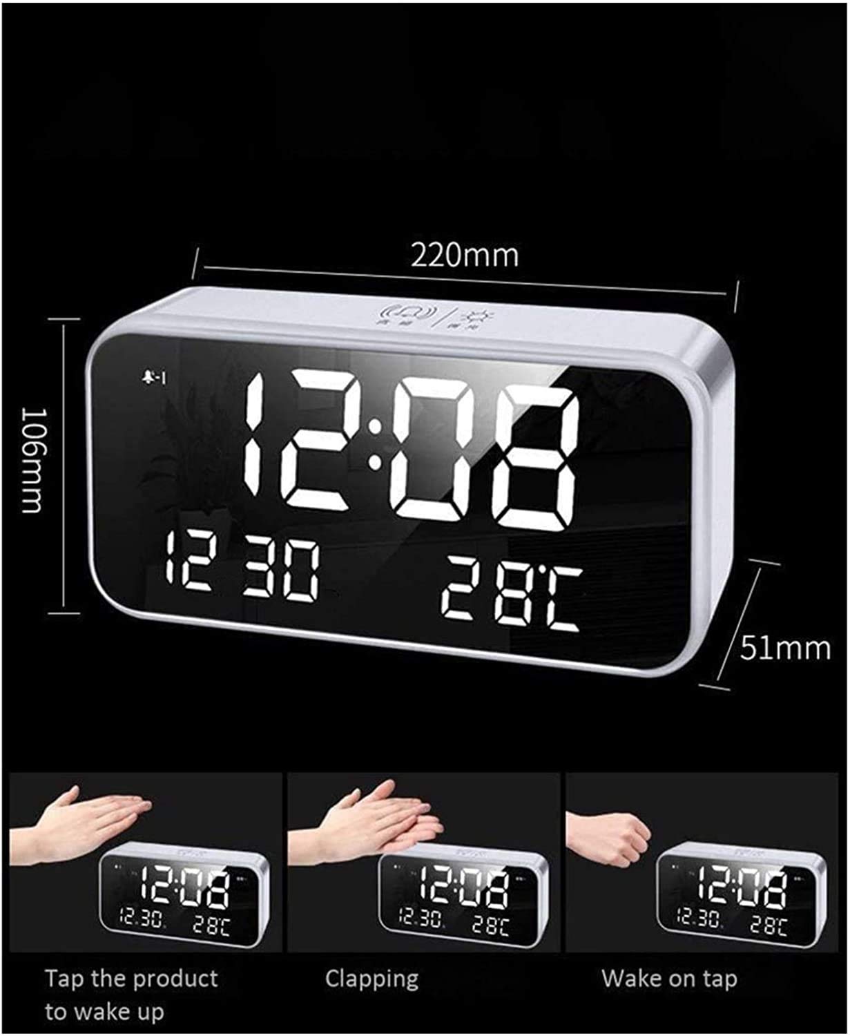 Sveglia digitale a LED con snooze, facile da impostare, per orologio compatto per camere da letto, comodino, scrivania (colore: rosa)