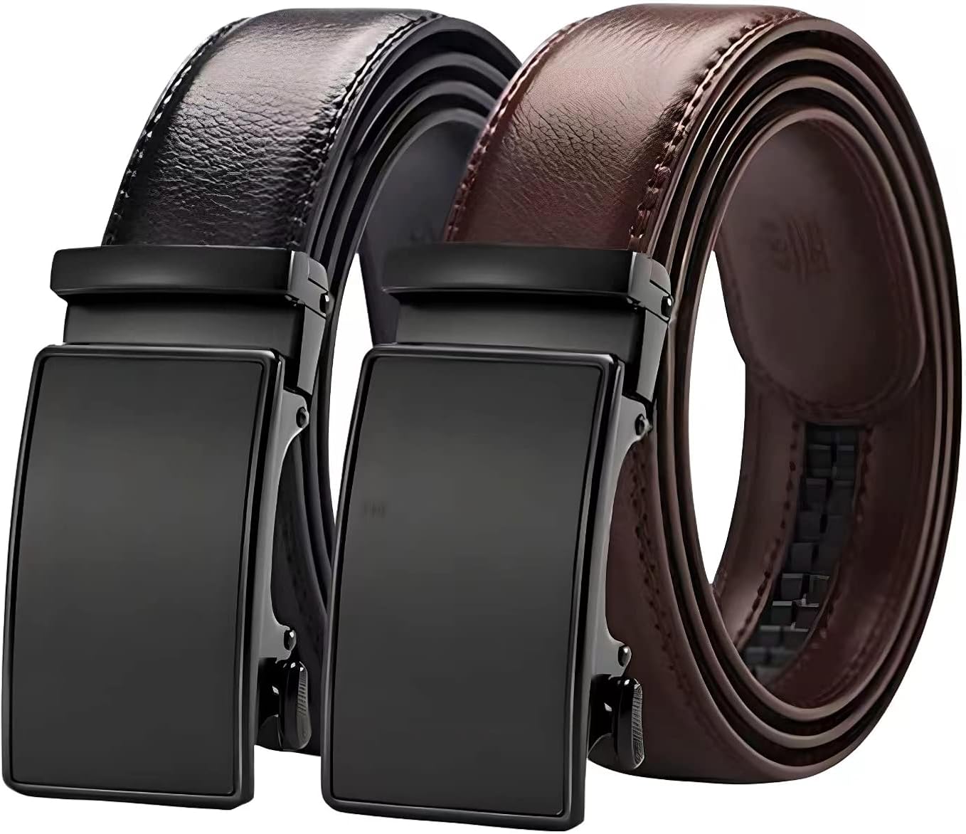 Aini Savoie 2 Pack Ratchet Belt for Men Mens Belt Leather 1 3/8" for
