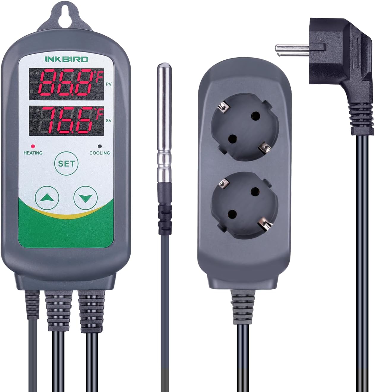 Inkbird ITC-308 Digital Temperature Controller 2-Stage Outlet Thermostat Heating and Cooling Mode Carboy Homebrew Fermenter Greenhouse Terrarium 220V 10A 2200W EU Plug