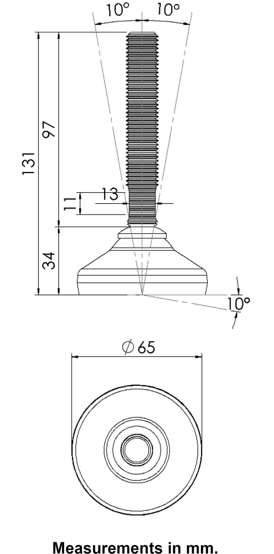 Pie de nivelación inoxidable 16x100x65mm base y almohadilla antivibración 900kg-Set de 4