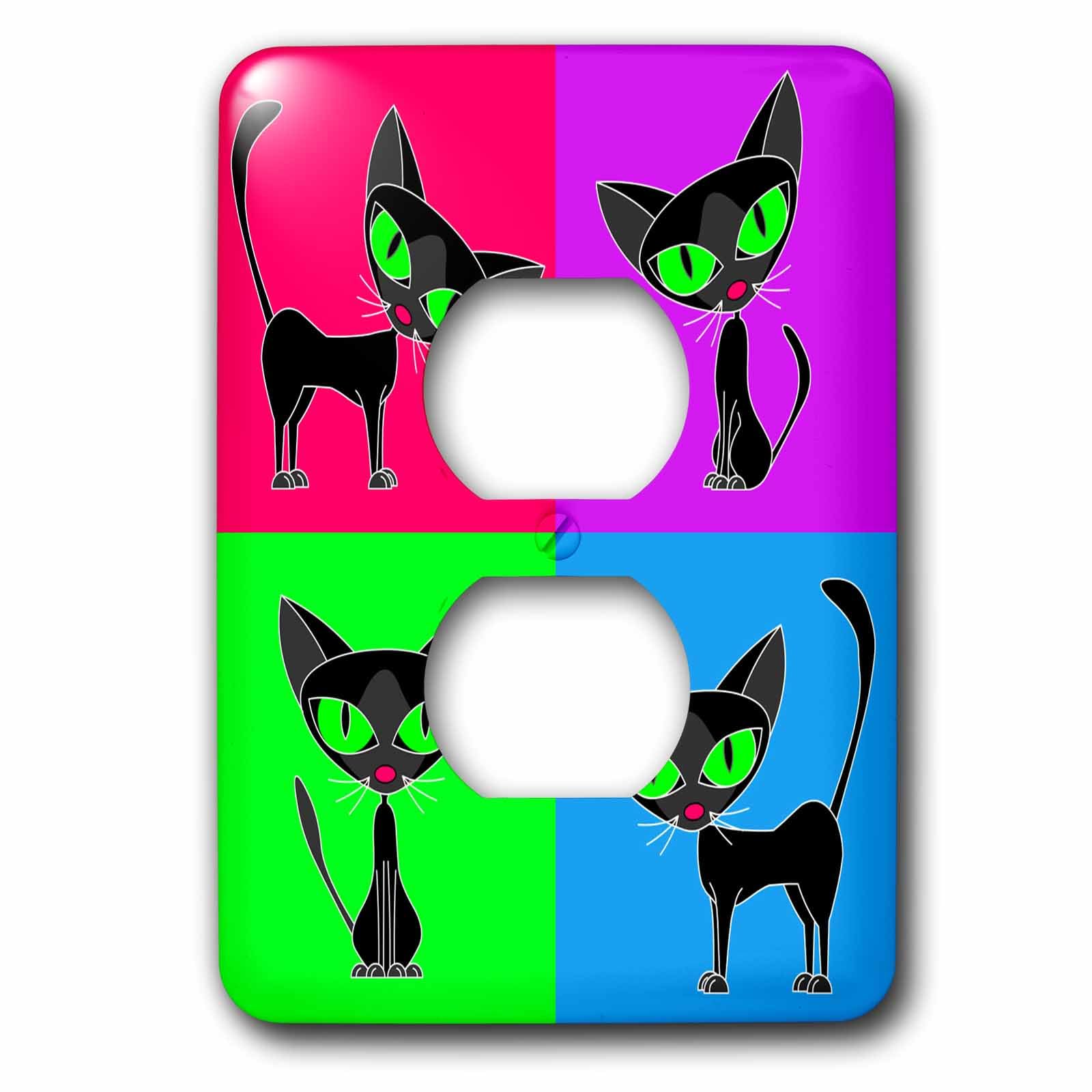 Gato multicolor en tu salón con la funda para enchufes de 4 actitudes 3dRose lsp_6304_6