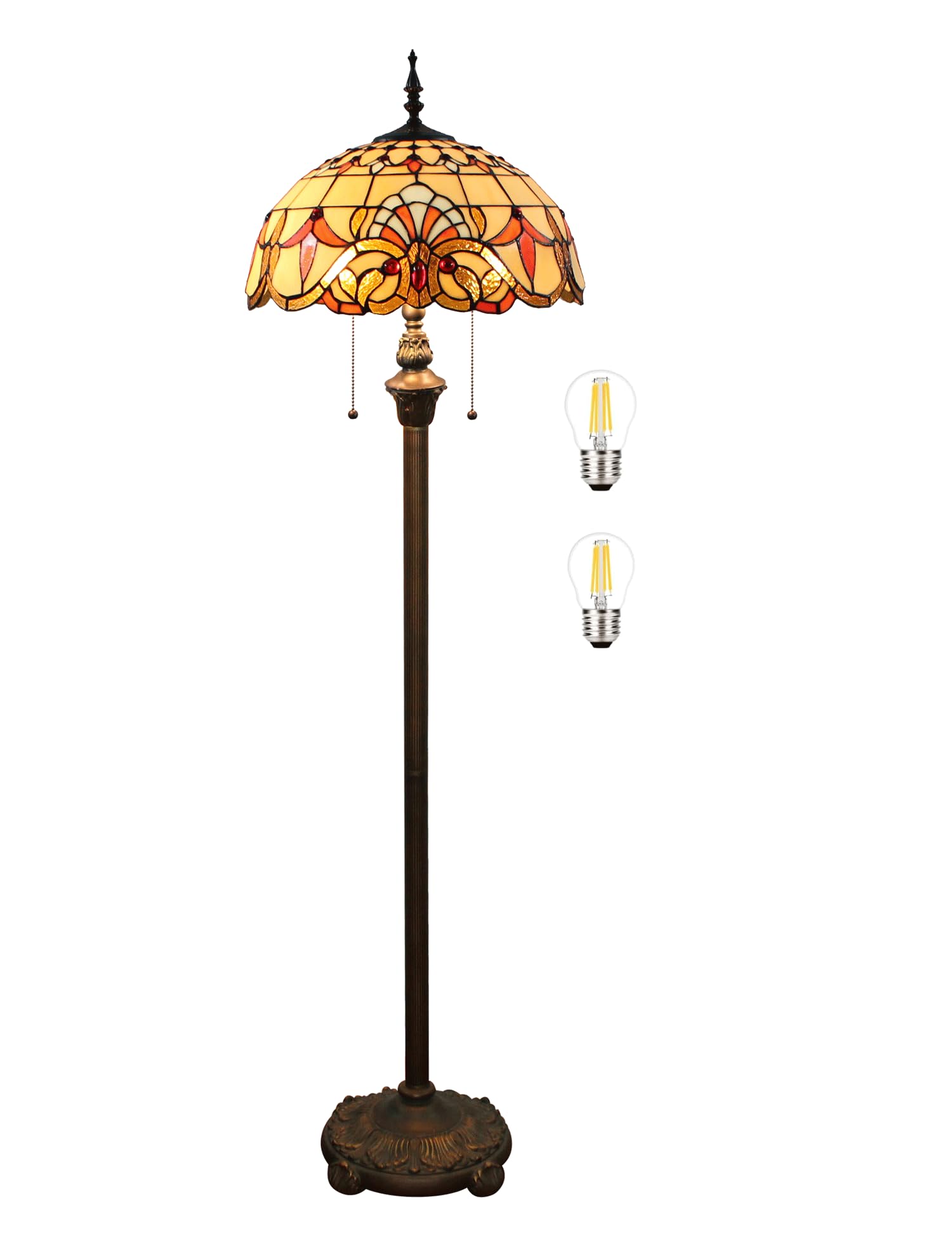 Tiffany Lampa stojąca, witrażowa, żółta lampa stojąca, 40 cm, antyczna lampa narożna, dekoracja sypialni, salonu, domowego biura (A4)