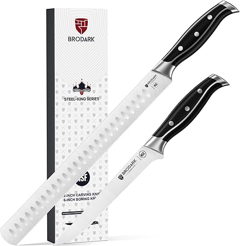 BRODARK Juego de cuchillos de trinchar, cuchillo de pechuga de 12 pulgadas y cuchillo de deshuesado de 7 pulgadas con mango de espiga completa,