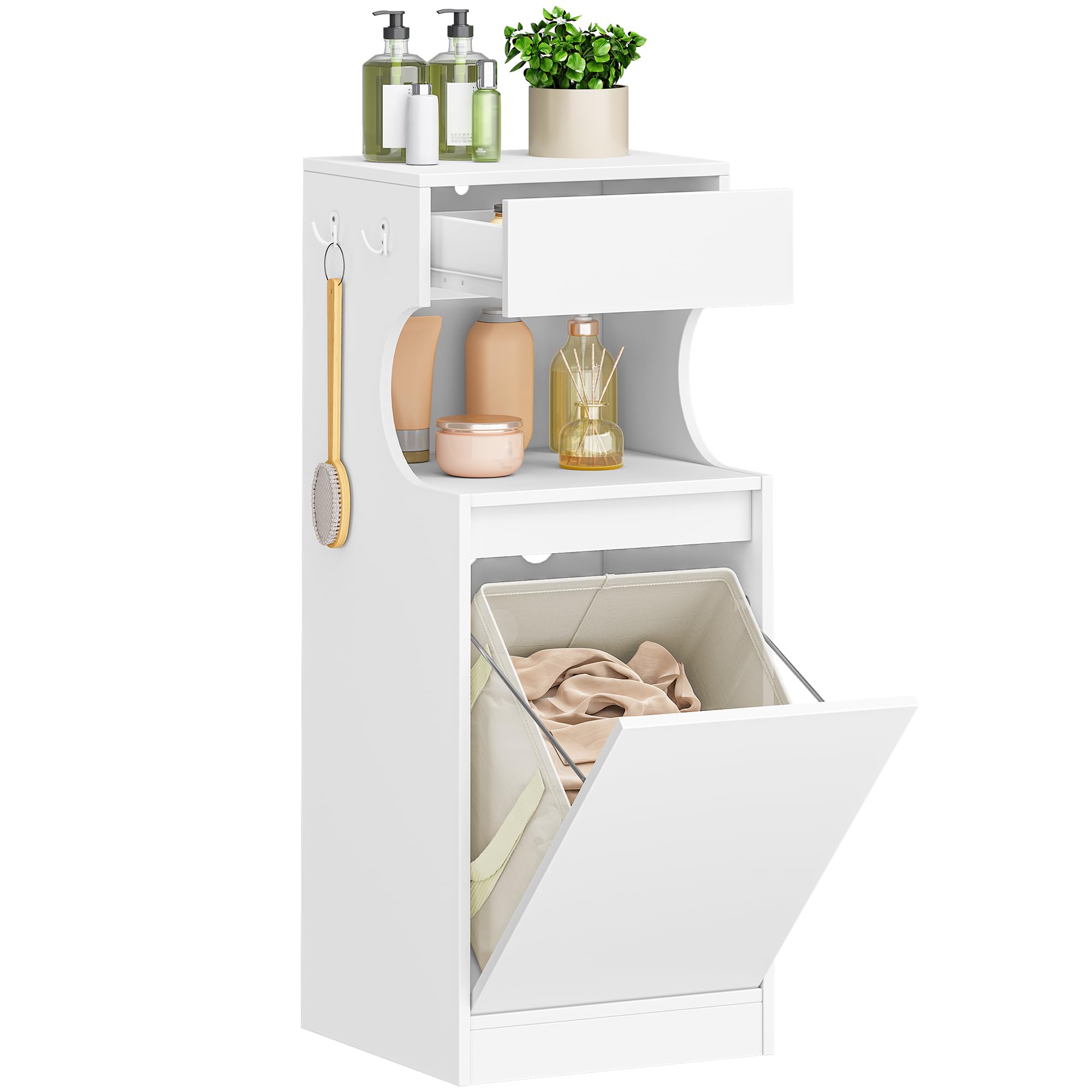 Hzuaneri Mobile Bagno, Mobiletto Bagno Salvaspazio, Con cesto portabiancheria pieghevole, per Bagnos, Soggiorno, lavanderia, 40 x 40 x 100 cm, Bianco BC42003X
