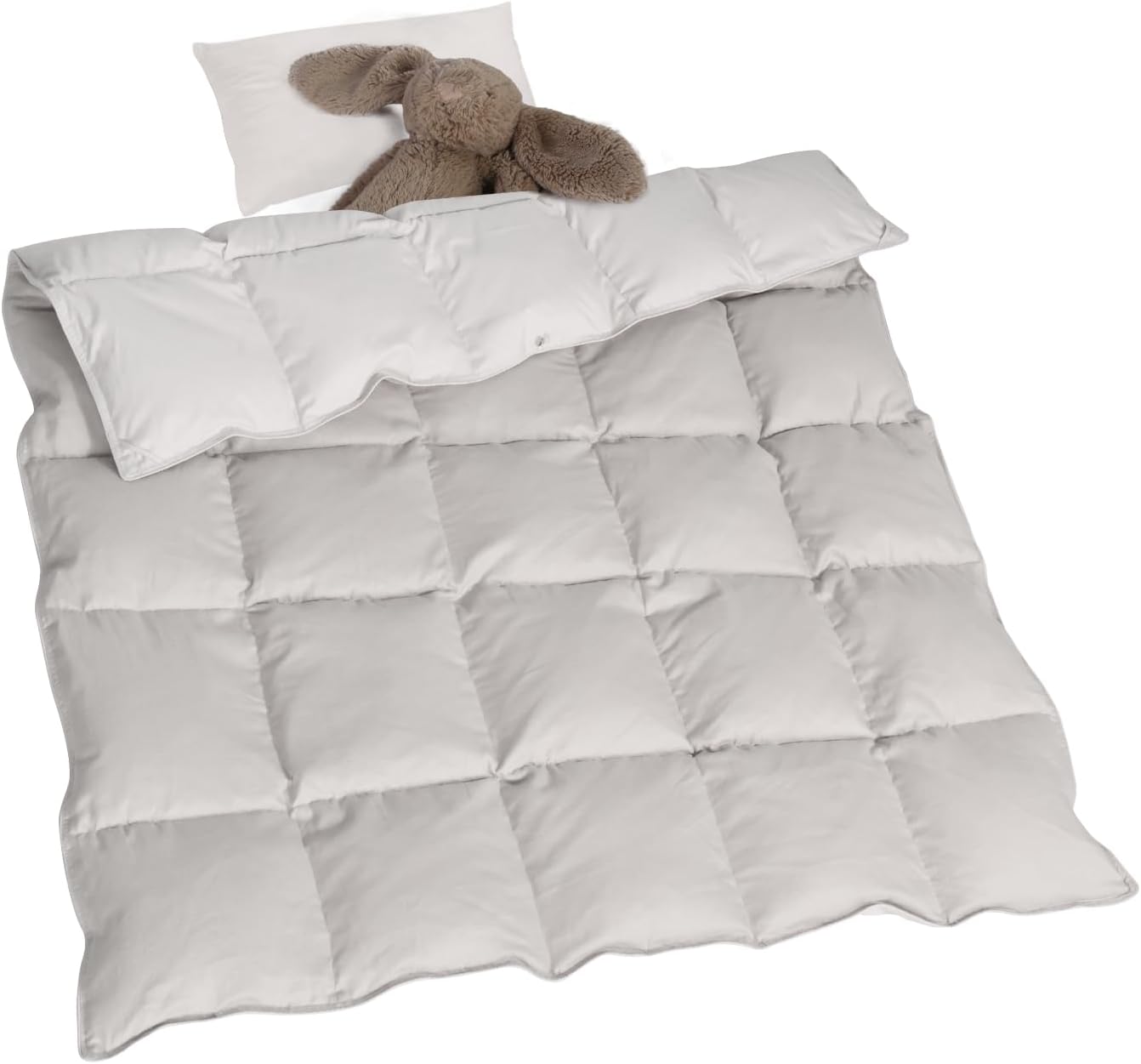 zzlamb Muslin Toddler Down Comforter Baby Down Blanket, Lightweight Crib Quilt All Season Duvet Insert, Soft & Breathable 100% Cotton Muslin for One Side Machine Washable, Misty Grey 41x48in