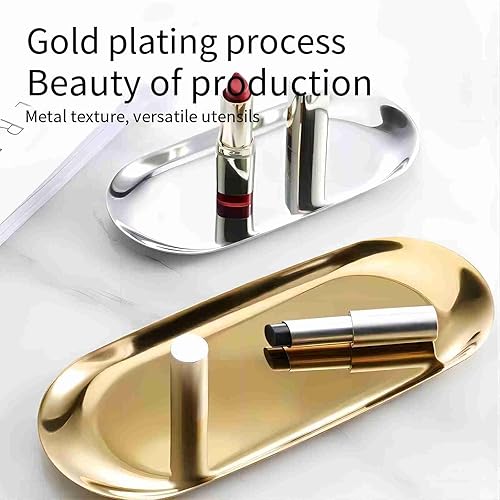 Miniatura 2 de Bandeja de acero inoxidable, bandeja de tocador de baño, tamaño grande, mediano y pequeño dorado adecuado para varias escenas, como almacenar