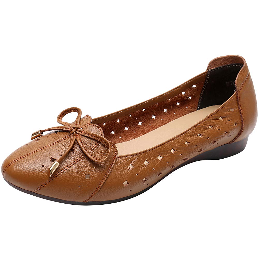 Mujer Piel Genuina Comodidad Zapatos Suela Blanda Hebilla Bailarinas Talón de Cuña Baja Pantuflas