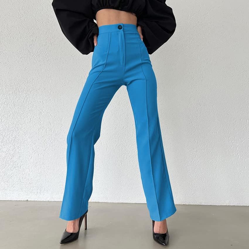 Vista 2 de CYee Pantalones de cintura alta para mujer, pantalones de sarga elásticos con parte delantera plana, ajustados