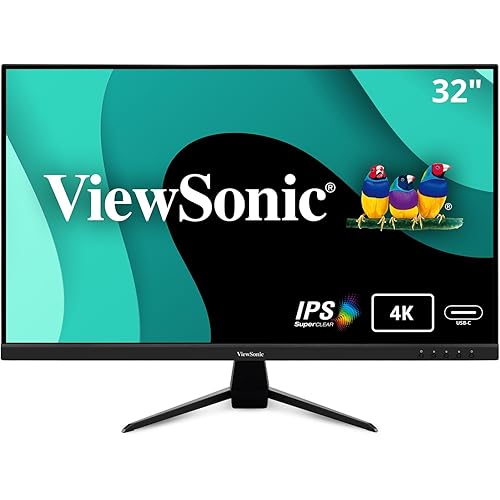 ViewSonic VX3267U-4K 4K UHD 32 Inch IPS Monitor with 65W USB C, HDR10 Content Support, Ultra-Thin Bezels, Eye Care, HDMI, and DP Input, Black