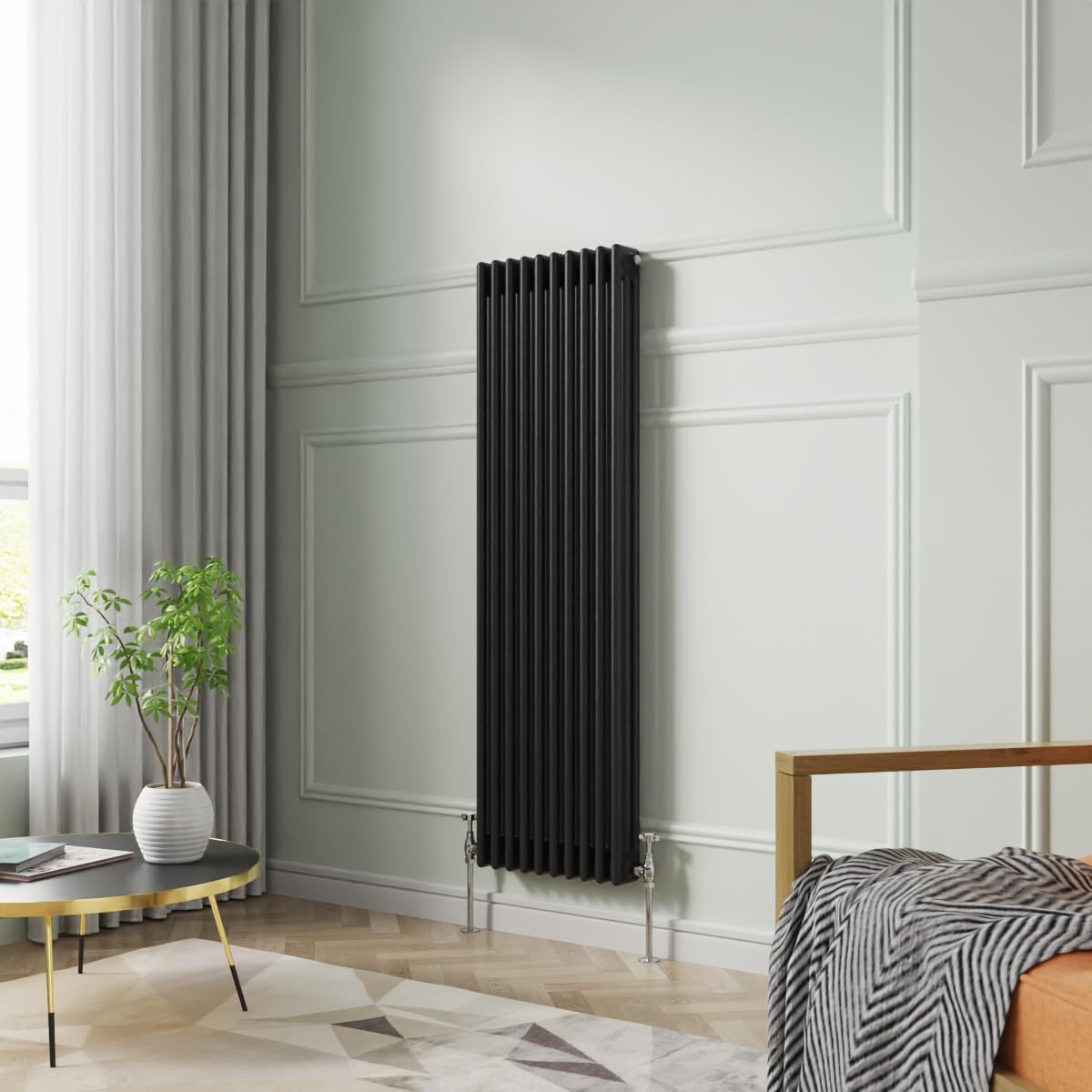 NRG 1500 x 470mm Traditional Black Vertical Cast Iron Style Radiator Triple Panel — image 1
