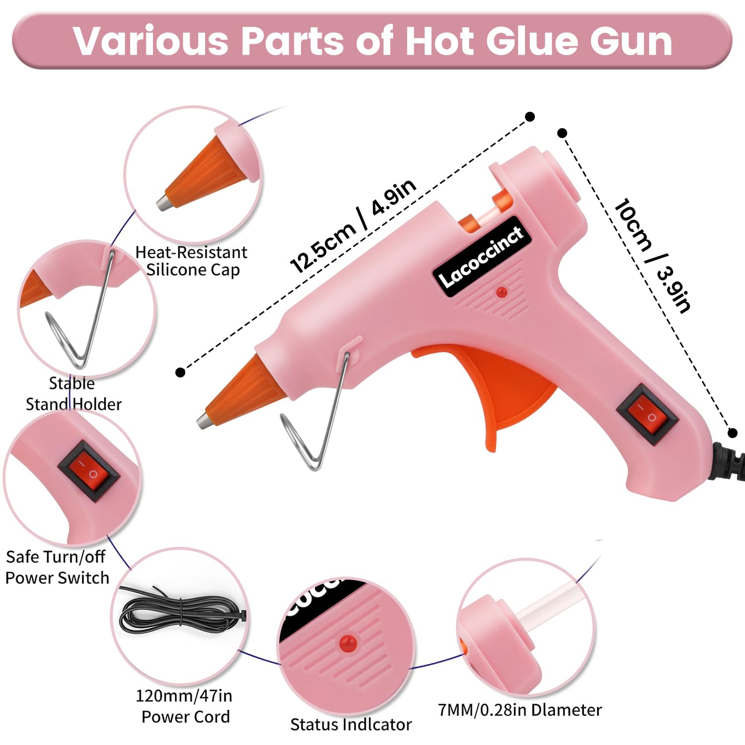 Mini pistola per colla a caldo, kit con 30 bastoncini di colla, preriscaldamento rapido per lavori scolastici, fai da te e riparazioni rapide a casa, 20 W, rosa
