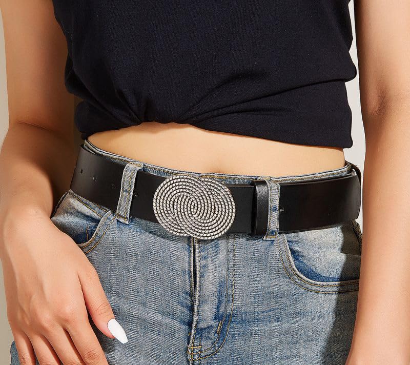 Leather Belts for Women, Black Spiral pattern retro Buckle Waist Belt for Jeans, Dresses & Casual Outfits,Fashion Gift for Birthday Christmas Mother's Day2