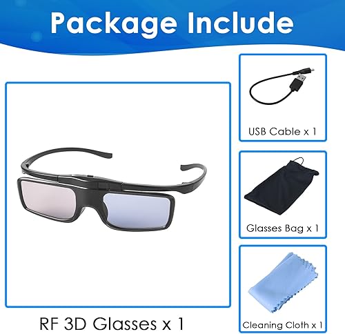 Miniatura 7 de Lentes RF 3D, obturador activo RF 3D, gafas recargables adecuadas para proyectores de TV RF 3D, gafas RF 3D para Sony Epson Toshiba Sharp,