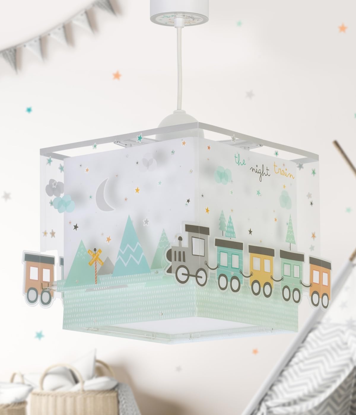 Lampada a sospensione per bambini Dalber The Night Train, Treno, multicolore, 63532M, E27, lampade per bambini, cameretta.