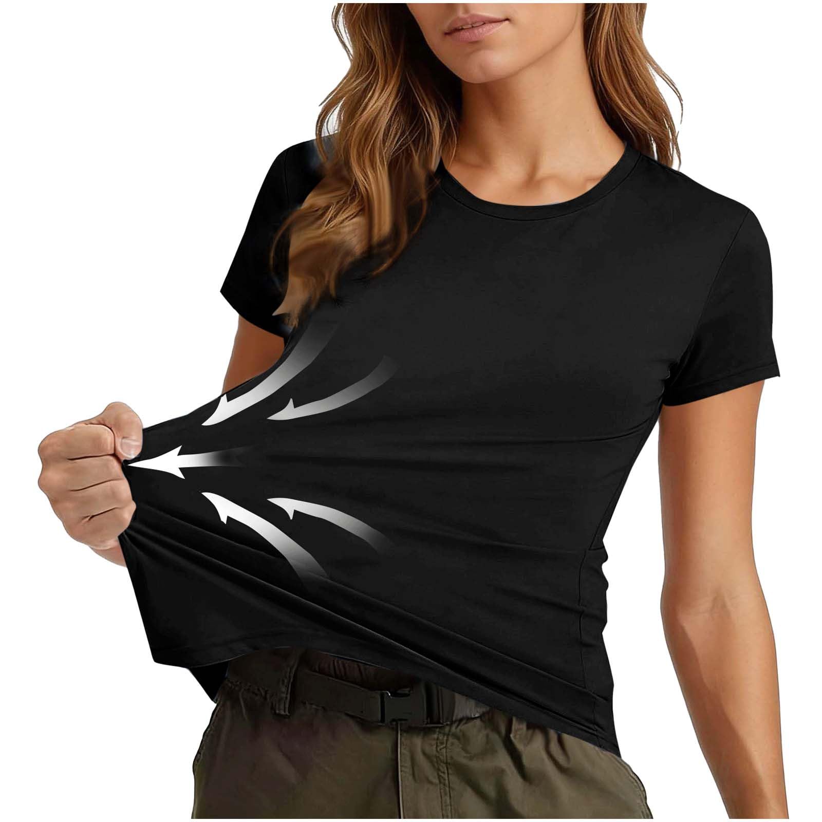 Women Short Sleeve Crew Neck Tshirt Stretch Fitted Workout Gym Pilates Activewear 2026 Summer Casual Going Out Outfits