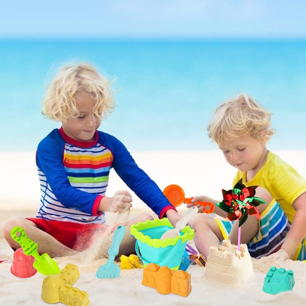 AMOR 19 Pieces Beach Sand Toy Set, Collapsible Outdoor Beach Toys for Toddlers, Castle Sand Toys for Kids, Boys, Girls : Toys & Games